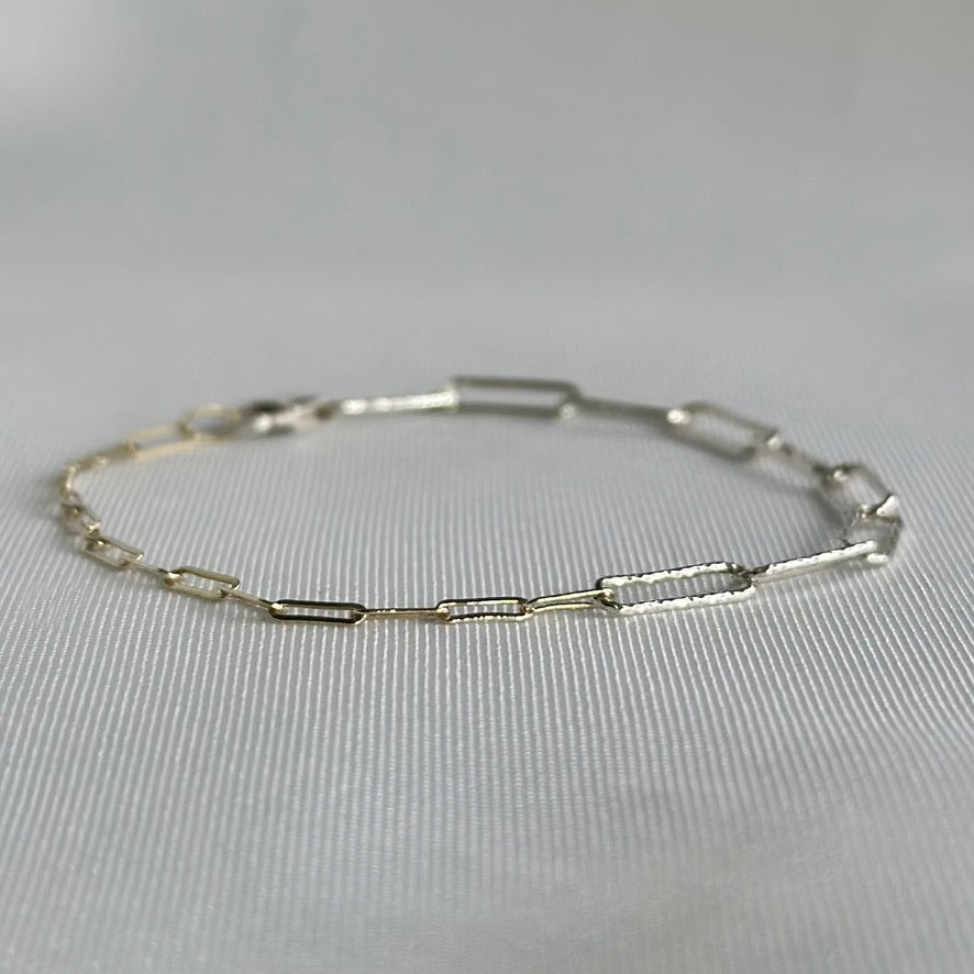 Half Silver Half Gold Paperclip Chain Bracelet