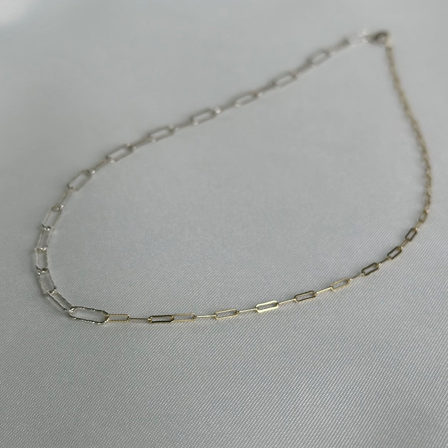 Half Silver Half Gold Paperclip Chain Necklace